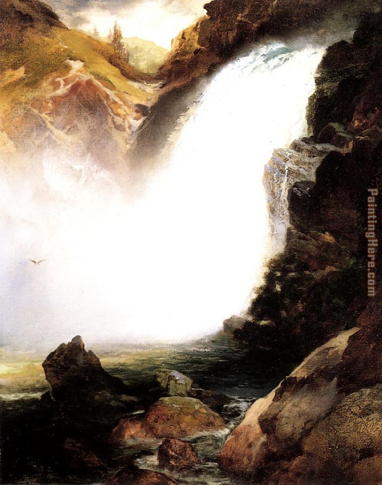 Landscape with Waterfall painting - Thomas Moran Landscape with Waterfall art painting